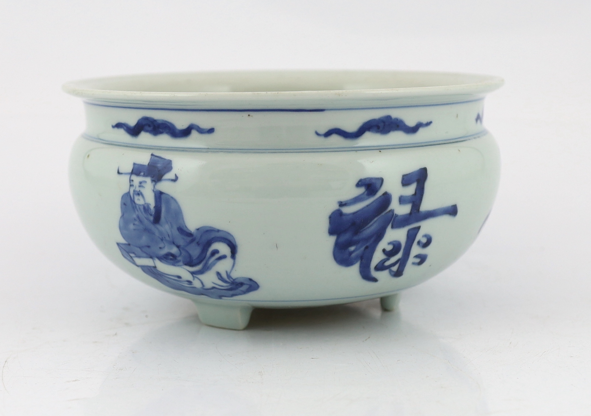 A Chinese blue and white ‘Sanxing’ tripod censer, Kangxi period